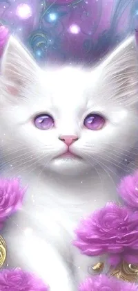 Cat White Purple Live Wallpaper