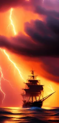 A majestic pirate ship about to sail into the eye of the storm on