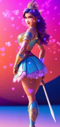 lady warrior on pink background Live Wallpaper