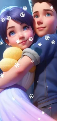 Embrace of love in the middle of winter Live Wallpaper