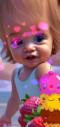 cute baby with icr cream Live Wallpaper