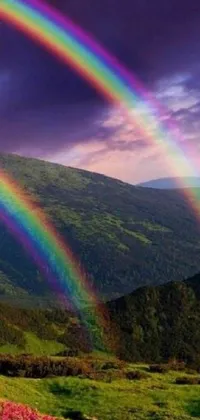 Double Rainbow over the valley. Live Wallpaper