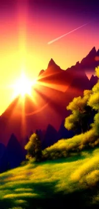 Sunset Mountain Digital Oil Live Wallpaper Free Download