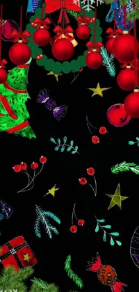 Botany Christmas Ornament Red Live Wallpaper
