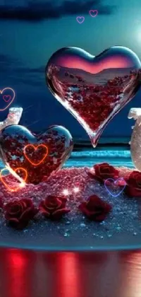 Romantic Hearts and Luxurious Crystals Live Wallpaper