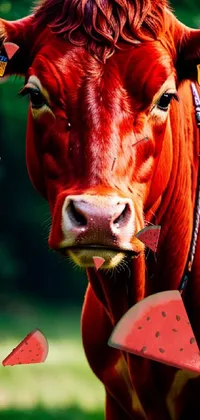 Download Majestic Cow in Green Pasture - iPhone Wallpaper