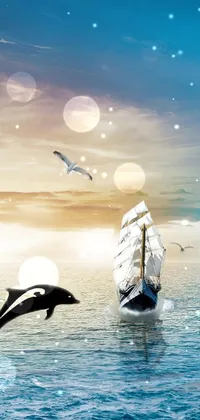 Dolphin Jumping with Ship Live Wallpaper - free download