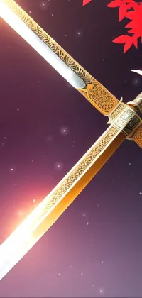 Looking for a stunning phone live wallpaper? Look no further than this digital rendering featuring a magnificent sword and trees in the background