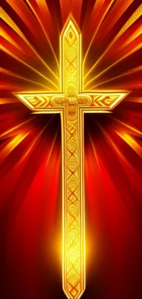 Golden cross phone live wallpaper with a digital rendering in an art deco style