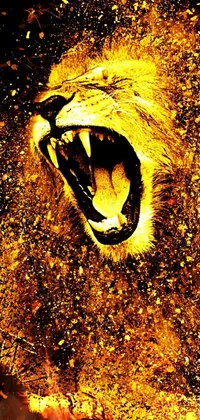 This phone live wallpaper features a digital art image of a fierce lion captured in motion