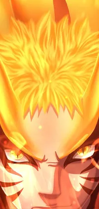 This Android live wallpaper features a stunning close-up of a yellow-haired figure transforming into their final form in front of a blazing inferno