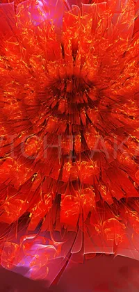 This phone live wallpaper features a vibrant red flower with detailed petals and a fiery center, surrounded by a pulsating orange spike aura and sharp crystal formations