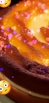 Looking for a stunning live wallpaper for your phone? Check out this beautiful close-up of a cake on a plate! Featuring swirls of deep purple and orange frosting and a floral pattern, this wallpaper is inspired by the work of famous artists and is sure to impress