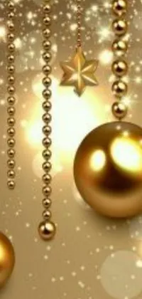 This Christmas-themed live wallpaper features a stunning background adorned with golden balls and stars that sparkle and shimmer in the light