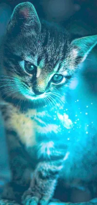 This stunning live wallpaper features a whimsical cat up close with a blurry background