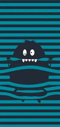 This fun live wallpaper features a blue and black striped background with a cute and playful monster hiding amongst the lines