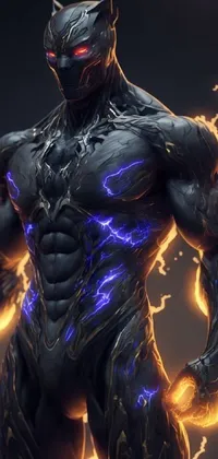 This live wallpaper captures a black panther with cybernetic flame armor standing against a dark background while Spiderman transformed into Electro unleashes electrifying powers
