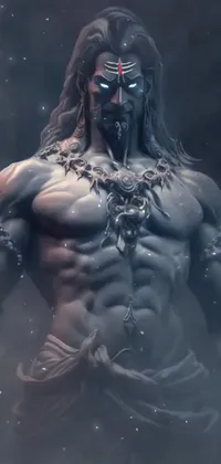 Looking for a dramatic and powerful phone live wallpaper? Check out this stunning image of a figure wielding a sword, inspired by the Hindu god of destruction, with an exaggerated muscle physique to add impact