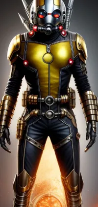 This phone live wallpaper boasts a striking and intricate digital rendering of a hybrid cobra-wasp character in costume