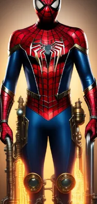 Get this amazing Spider-Man live wallpaper for your phone! Featuring a hyper-realistic symmetrical 8k portrait of the famous Marvel Superhero with steampunk-inspired elements
