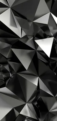 Discover a modern and captivating live wallpaper for your phone! This black and white design features a collection of triangles positioned close to both the ground and ceiling