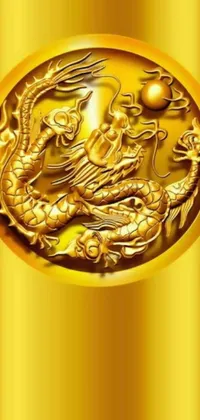 This phone live wallpaper showcases a stylish, golden plate with a beautifully designed dragon