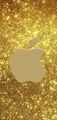 Looking for a captivating phone wallpaper? Check out this golden apple logo live wallpaper designed with a shimmering glitter background and a stunning golden lighting effect