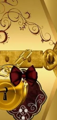 This live wallpaper for your phone features a digital rendering of a key with a bow on it, executed in an art nouveau style