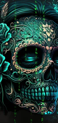 Discover a stunning live wallpaper for your phone depicting a skull covered in flowers
