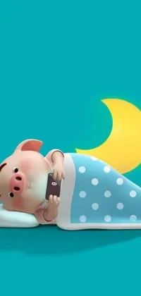 This delightful phone live wallpaper showcases an adorable pig soaking up some relaxation time on a cozy pillow