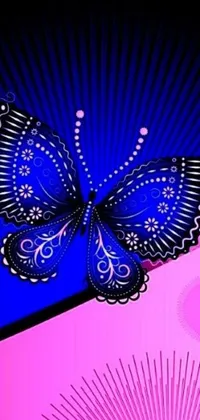 Transform your phone into a work of art with a stunning live wallpaper featuring a beautiful blue butterfly against an elegant pink and blue background