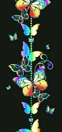 Elevate your phone's aesthetics with this lively live wallpaper of colorful butterflies against a black background