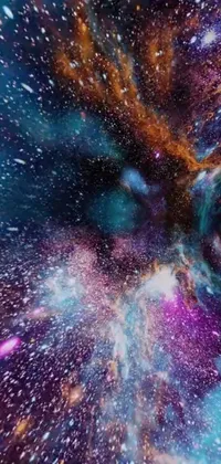 Experience a mesmerizing space journey with this live phone wallpaper! Featuring an intricate galaxy inlay, multicolor nebulae and stars, and vivid bursts of cosmic dust and physics-inspired colors, this 8k highly detailed digital art creation captures the magnificence of the cosmos like never before