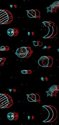 This phone live wallpaper features a vibrant pattern of planets and stars set against a black background, with a Tumblr-inspired aesthetic that is perfect for space enthusiasts
