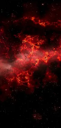 This live phone wallpaper features stunning red nebula set against shimmering stars in dark space
