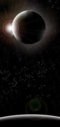 This phone live wallpaper showcases an incredible solar eclipse as seen from a black background with twinkling stars