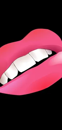 Looking for a bold and edgy smartphone wallpaper? Look no further than this pink lips live wallpaper! With La Bouche Couverte de Sang pop art style, and uniform teeth, these white teeth contrast brilliantly on a black background