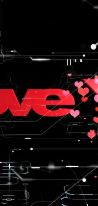 This live wallpaper showcases a captivating digital rendering of the word "love" encircled by hearts floating on a black background