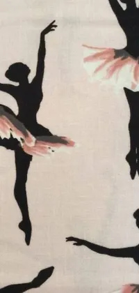 This phone live wallpaper depicts a group of silhouetted ballerinas against a white background in an elegant arabesque