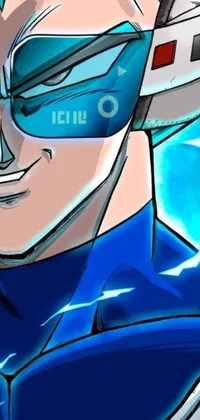 This Dragon Ball Z live wallpaper features Vegeta wearing an eyepatch and blue indygo thunder lightning, created in a comic book style
