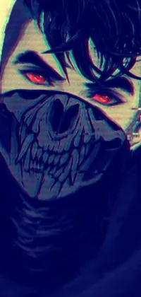 This phone live wallpaper showcases a mask-wearing character set against a cyberpunk-inspired background