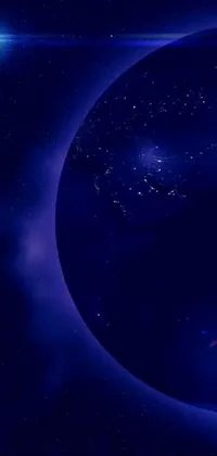 This phone live wallpaper depicts the Earth from space at night, accompanied by a blue and purple lighting
