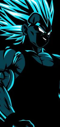This dynamic phone live wallpaper features a striking blue Vector art design of Vegeta from Dragon Ball set against a solid black background