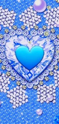This stunning live phone wallpaper features a blue heart surrounded by snowflakes set against a blue background