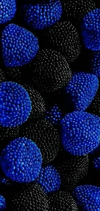 This phone live wallpaper showcases a close-up of black and blue berries in a stunning digital rendering