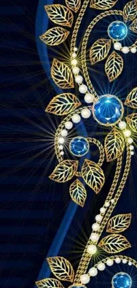 Decorate your mobile screen with this exquisite blue and gold brooch wallpaper