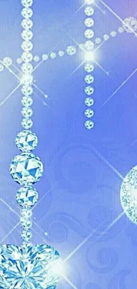 This phone live wallpaper is a stunning digital art piece featuring heart-shaped diamonds hanging from a shiny chain