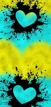 Create a unique look for your phone with the "Blue and Yellow Hearts" live wallpaper! Featuring striking shades of blue and yellow on a black background, this digital art comes with a furry texture, giving it a visually appealing fur coat vibe