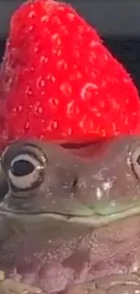 Get ready to hop into a whimsical world with a frog-themed live wallpaper for your phone! This animated wallpaper features a happy frog with a strawberry on its head, surrounded by psychedelic neon colors and glitchy effects