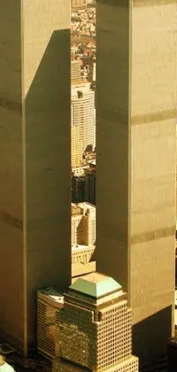 This live wallpaper showcases an aerial view of the iconic twin towers of the World Trade Center in New York City
